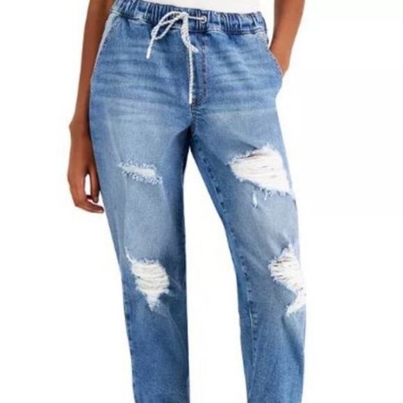 Celebrity Pink Stinger Blue Distressed Pull On Drawstring Denim Pants Sz S NWT - Picture 1 of 11